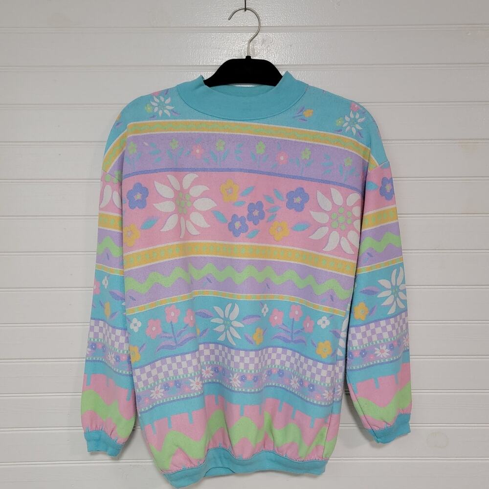 Additions by Ronnie Vintage 80s Medium Mock Neck Sweatshirt Cottagecore Floral